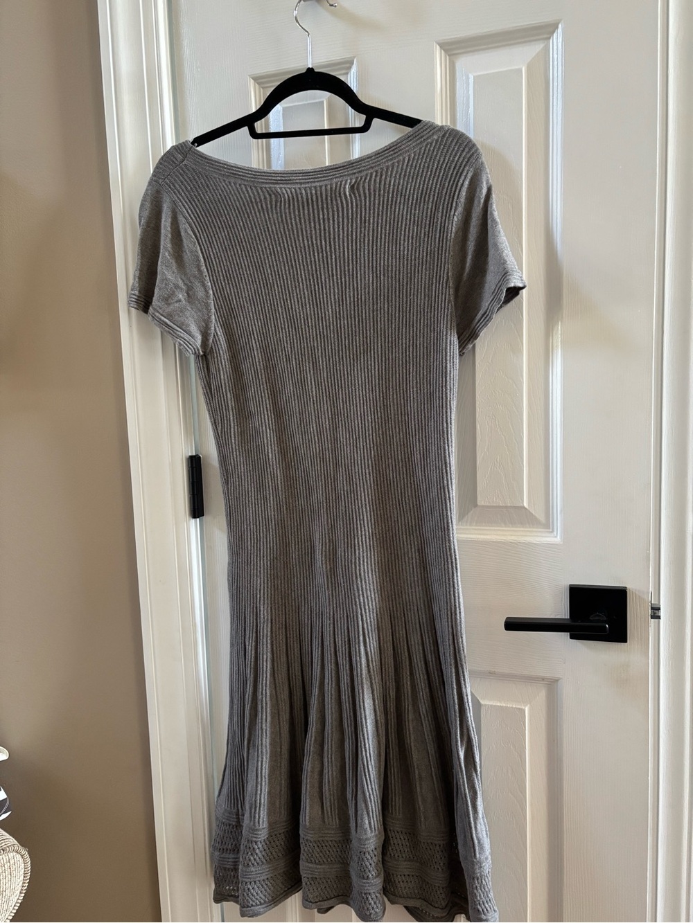Max Studio Gray Ribbed Knit Fit & Flare Short Sleeve Dress Size L